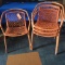 SET OF 4 ORANGE PATIO CHAIRS, METAL,