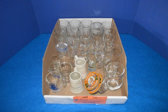 BOX OF MISC SHOT AND JUICE SIZE GLASSES