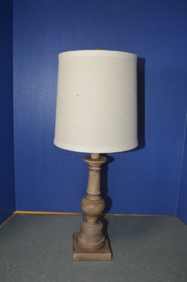 TABLE LAMP, WOOD BASE WITH CREAM BASE,