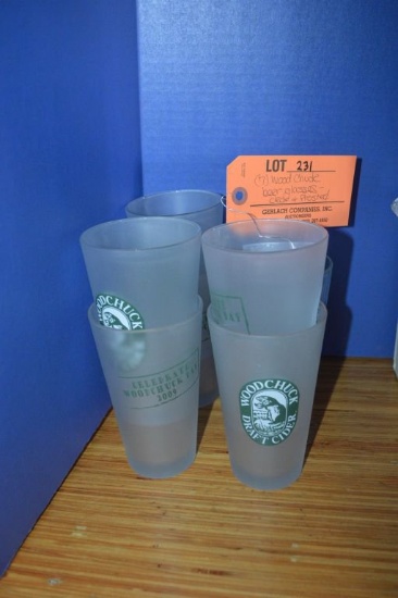 (7) WOOD CHUCK BEER GLASSES, CLEAR & FROSTED