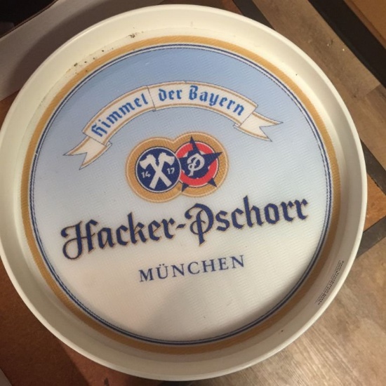 (4) HACKER-PSCHORR BEER TRAYS 12 1/2" DIAMETER