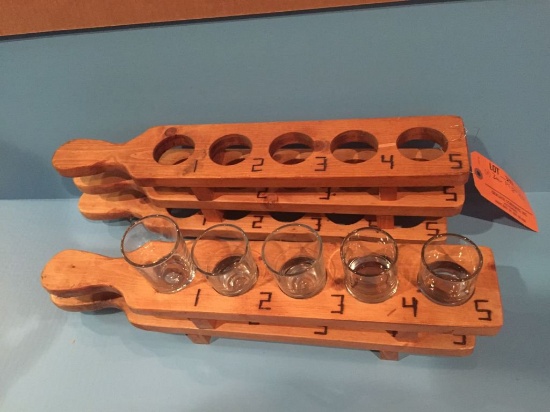 (5) WOODEN BEER FLIGHTS FOR 5 BEERS