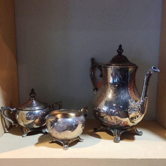 WM ROGERS 800 SILVERPLATED ANTIQUE TEA SET 3 PC