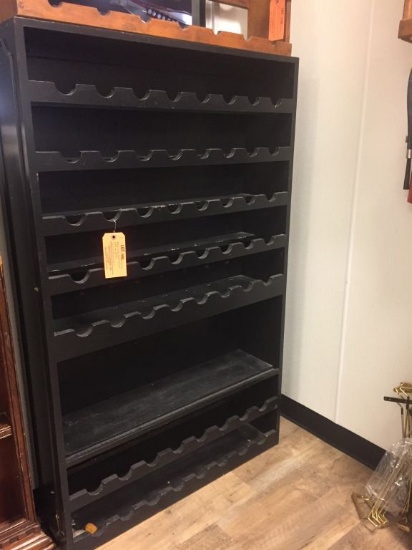 BLACK WINE RACK WITH SHELF, HOLDS 56 BOTTLES