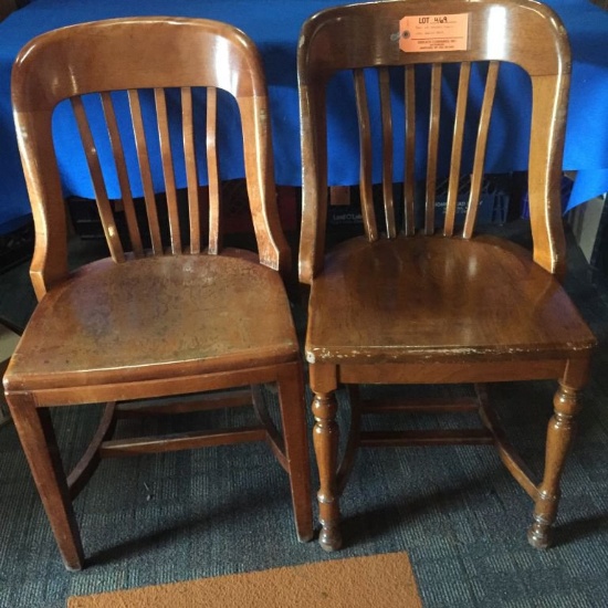PAIR OF WOODEN CHAIRS WITH BARREL BACK
