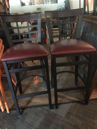 SET OF 5 BAR CHAIRS, METAL FRAME W/MAROON VINYL