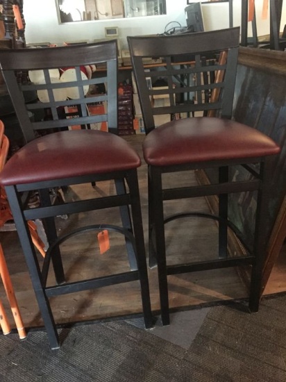 SET OF 4 BAR CHAIRS, METAL FRAME W/MAROON VINYL