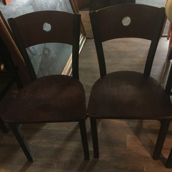 SET OF 4 CHAIRS, STEEL FRAME, WOODEN SEAT & BACK