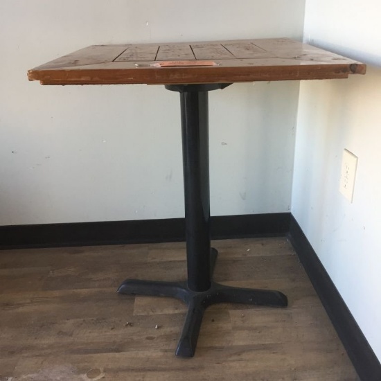 25" SQUARE SINGLE PEDESTAL TABLE, EPOXY WOOD TOP