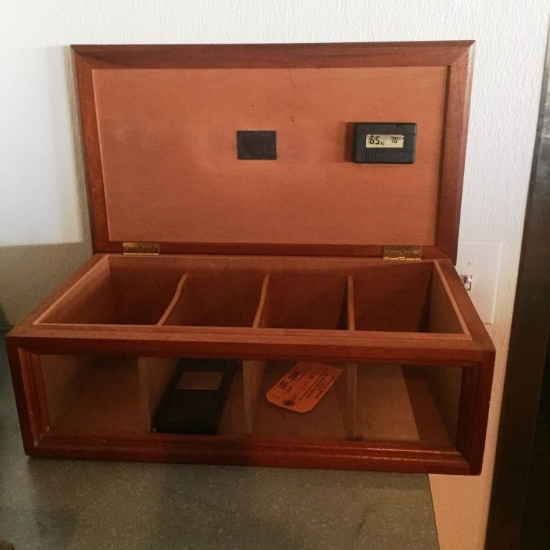 WOODEN HUMIDOR, 20"L X 11 1/2"D X 7"H
