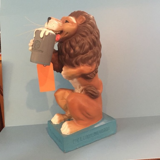 LOWENBRAU DRINKING LION WITH MUG, 20"H