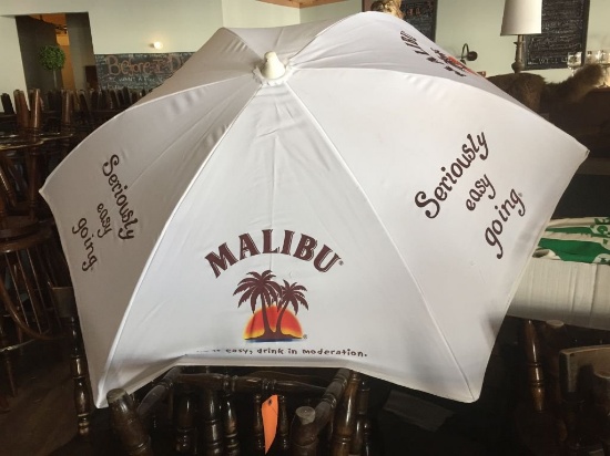 (6) PATIO UMBRELLAS WHITE PRINT, 39" X 6'