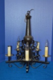 WOOD AND BLACK METAL CHANDELIER WITH 5 LIGHTS,