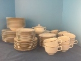 COMPLETE SERVICE FOR 10 OF GOLD RIMMED CHINA, (10)