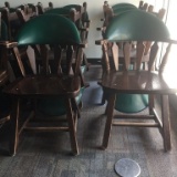 SET OF (6) RESTAURANT CHAIRS OAK, W/GREEN BACK