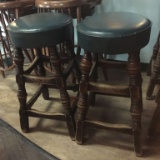 SET OF (6) BAR STOOLS, WOOD BASE WITH GREEN VINYL