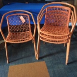 SET OF 4 ORANGE PATIO CHAIRS, METAL,