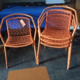 SET OF 4 ORANGE PATIO CHAIRS, METAL,