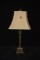 TABLE LAMP WITH CREAM COLORED CLOTH SHADE