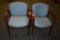 PAIR OF ARM CHAIRS, WOOD FRAMES, BLUE SEATS AND BACKS