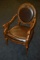 WOOD FRAMED ACCENT CHAIR, BROWN SEAT AND BACK WITH