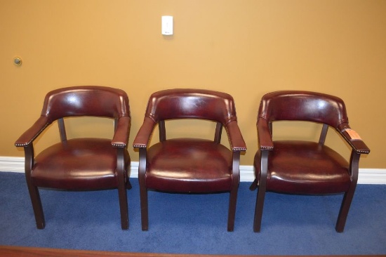 (3) VISITOR ARM CHAIR, BURGANDY WITH GOLD NAILHEAD