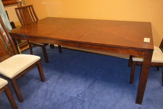 COMPLETE DARK WOOD DINING ROOM SET WITH DECORATIVE