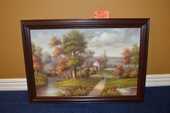 FRAMED CANVAS, "RURAL SCENE", 2' x 3' CANVAS SIZE,