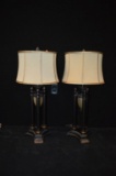 PAIR OF TABLE LAMPS WITH CLOTH SHADES