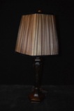 METAL TABLE LAMP WITH BROWN CLOTH SHADE