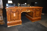 VERY ORNATE EXECUTIVE DESK, BURLED AND INLAYED