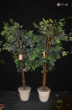 PAIR OF LARGE ARTIFICIAL TREES IN TAN PLANTERS,