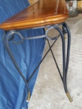 DECORATIVE LIBRARY TYPE TABLE, ORNATE METAL FRAME,