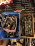 BIN & SMALL WOOD BOX OF TOOLING AND HARDWARE