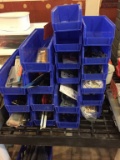 (19) SMALL BLUE BINS WITH CONTENTS