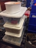 (4) PLASTIC CONTAINERS W/DOWEL & MISC PARTS