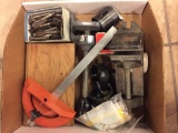 BOX W/SMALL VISE & ASSORTED TOOLING