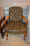 GREEN ARM CHAIR WITH WOOD FRAME