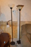 (2) METAL FLOOR LAMPS, ONE HAS TWO LIGHTS, ONE HAS