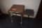 TYPEWRITER STAND AND SMALL BLACK PEDESTAL TABLE