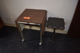 TYPEWRITER STAND AND SMALL BLACK PEDESTAL TABLE