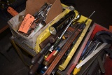 BIN WITH ASSORTED HAND TOOLS, PIPE WRENCH, FILES, ETC.