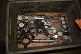BIN FULL OF INSPECTION TOOLS, PRIMARILY DIAL CALIPERS