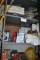 METAL SHELVING UNIT WITH CONTENTS, MASKS,