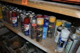 AEROSOL PAINT CANS, TINT AND MISC. ON THIS SHELF