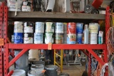PAINT ON THIS SHELF, MOSTLY ONE GALLON BUCKETS