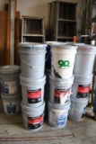 FIVE GALLON BUCKETS OF PAINT, SOME NEW, SOME OPENED