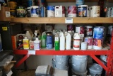PAINTS AND MISC. ON THIS SHELF, MOSTLY ONE GALLON