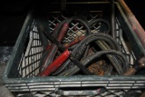 CRATE WITH JUMPER CABLES, CHAIN AND MISC.