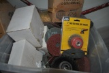 PLASTIC TUB WITH SANDPAPER AND ASSORTED ABRASIVES